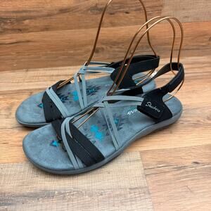 Skechers Womens Size 9 Black Gray Strappy Sport Sandals Memory Foam Comfort